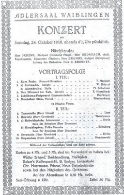 Konzertplakat im Adlersaal Waiblingen am 24. Oktober 1920